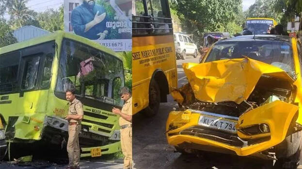 കാറും കെ എസ്‌ ആർ‌ ടി സി ബസും കൂട്ടിയിടിച്ച് അപകടം; മന്ത്രി ജി ആർ അനിലിന്റെ ഭാര്യാസഹോദരിയടക്കം ദമ്പതികൾക്ക് പരിക്ക്